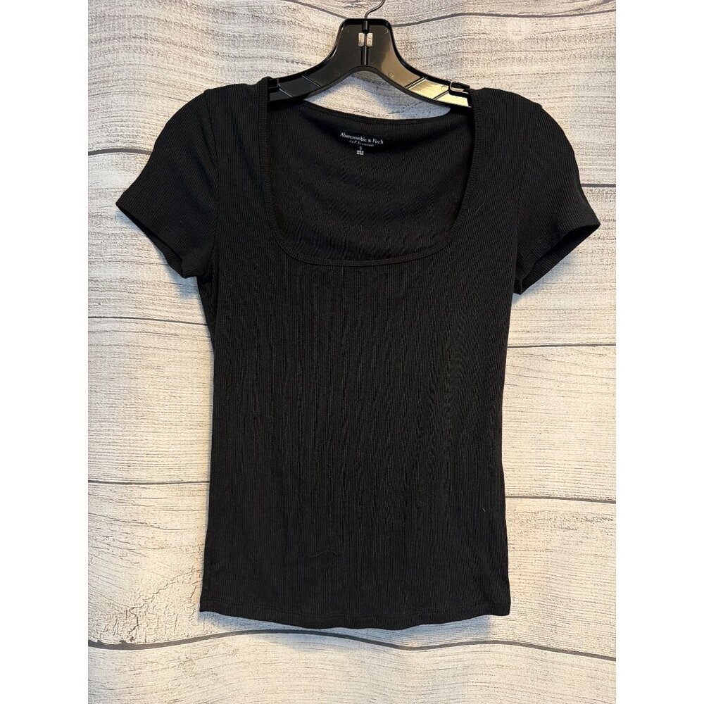 Abercrombie & Fitch Black Ribbed Square Neck Short Sleeve Top S